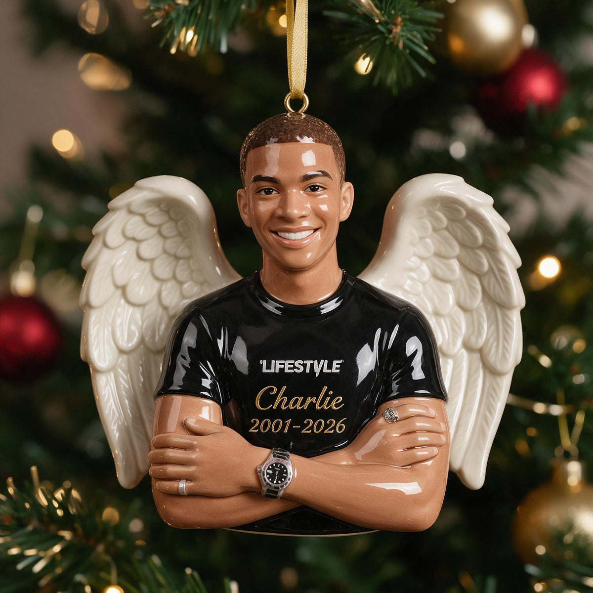 Personalisierter Weihnachts-Schwarzer Mann Gedenkengel 3D Ornament