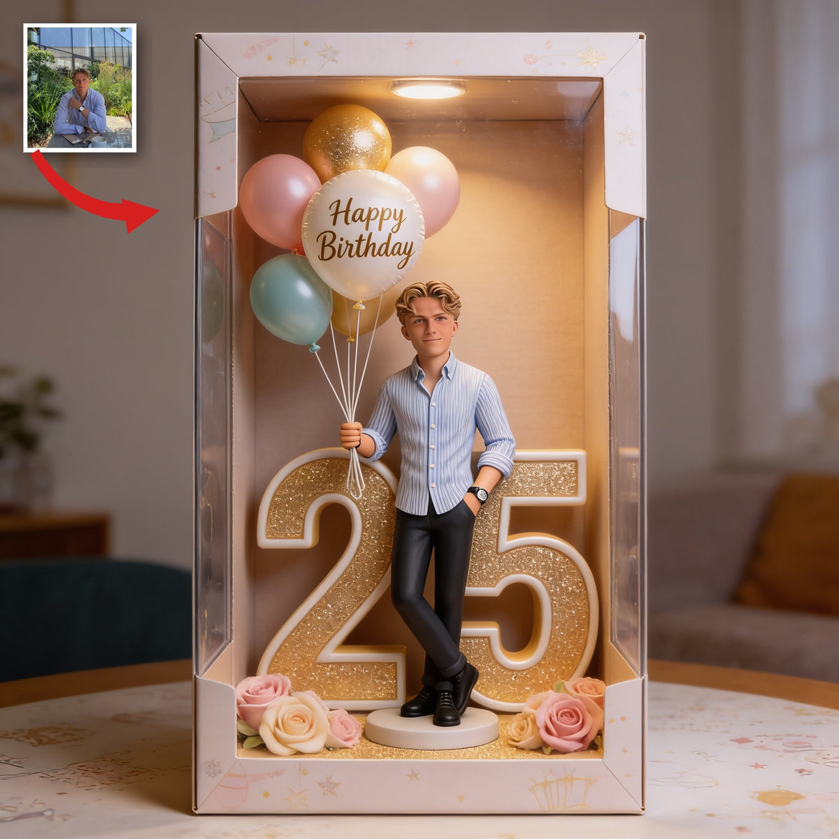 Personalisierte 25. Geburtstags-Man-Acryl-Displaybox, Erinnerungsgeschenk für ihn