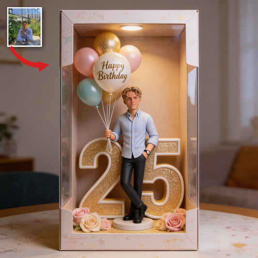 Personalized 25th Birthday Man Acrylic Display Box, Keepsake Gift for Him