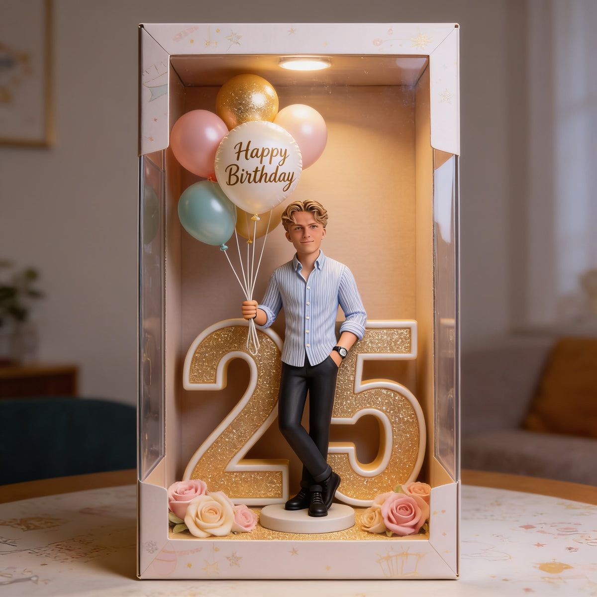 Personalisierte 25. Geburtstags-Man-Acryl-Displaybox, Erinnerungsgeschenk für ihn