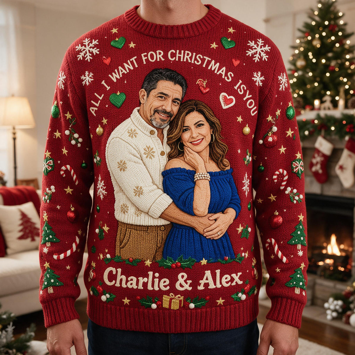 Personalisierter Weihnachts-Pullover zum 30. Jubiläum 1996 für ein mittelalterliches Latino-Paar