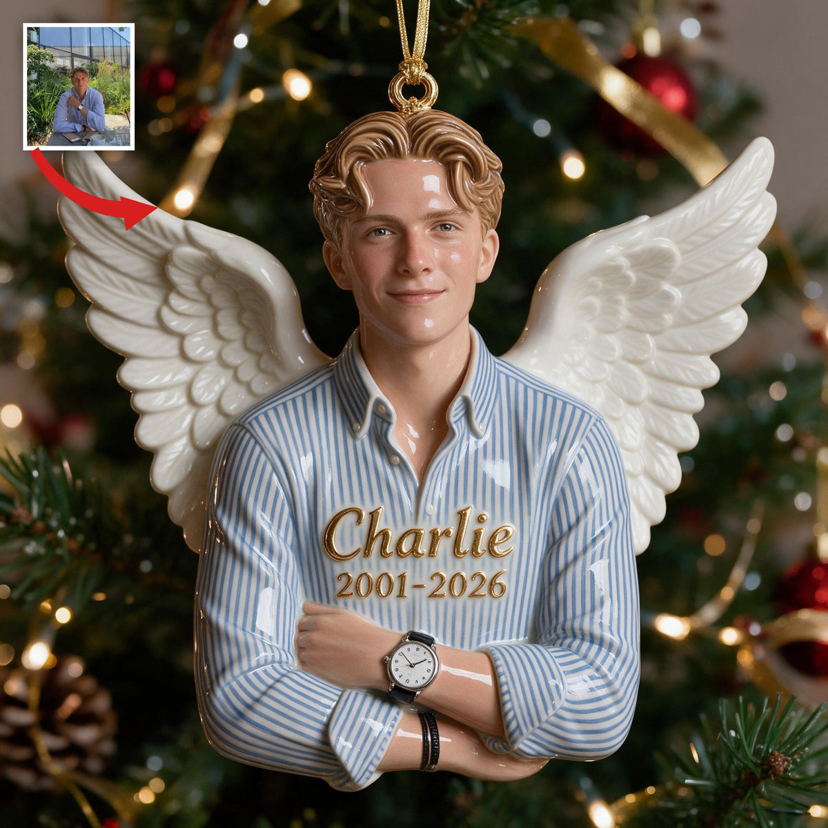 Personalisierte Weihnachtsgedächtnis Engel 3D Harz Ornament Andenken