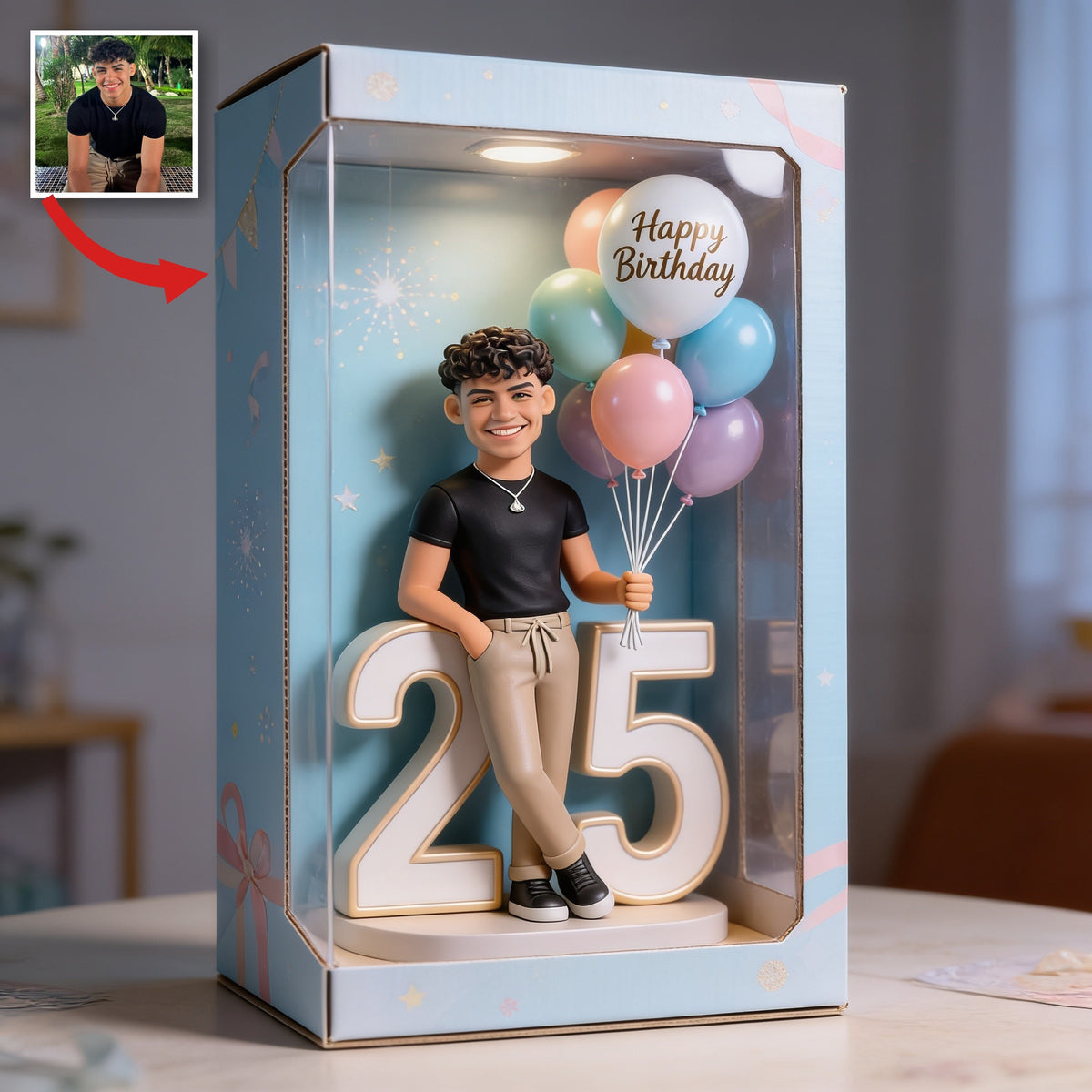 Personalisierte 25. Geburtstags-Acryl-Displaybox für Latino-Männer, Erinnerungsgeschenk für ihn