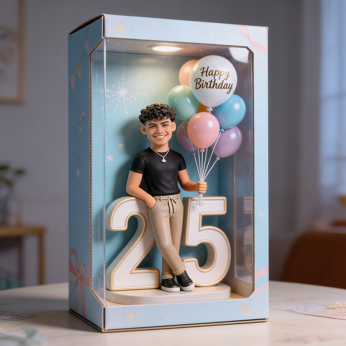 Personalisierte 25. Geburtstags-Acryl-Displaybox für Latino-Männer, Erinnerungsgeschenk für ihn