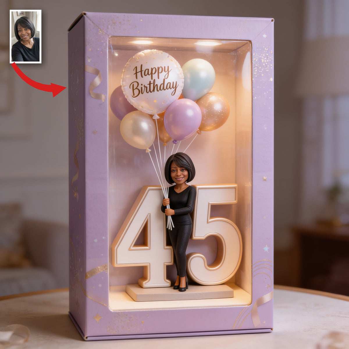 Personalized 45th Birthday Middle-Aged Black Woman Acrylic Display Box