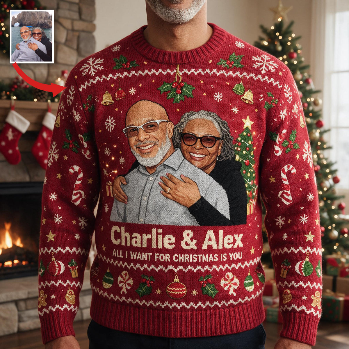 Personalisierter Weihnachts-Pullover zum 30. Jubiläum 1996 für ein schwarzes Paar
