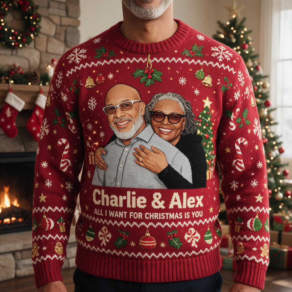 Personalisierter Weihnachts-Pullover zum 30. Jubiläum 1996 für ein schwarzes Paar
