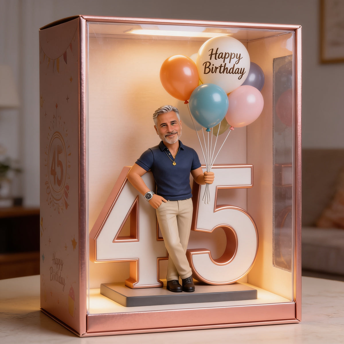 Personalisierte 45. Geburtstags-Acryl-Displaybox für Männer