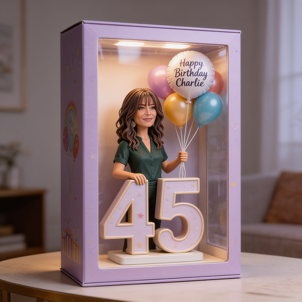 Personalisierte 45. Geburtstags-Acryl-Displaybox für mittelalte Latina