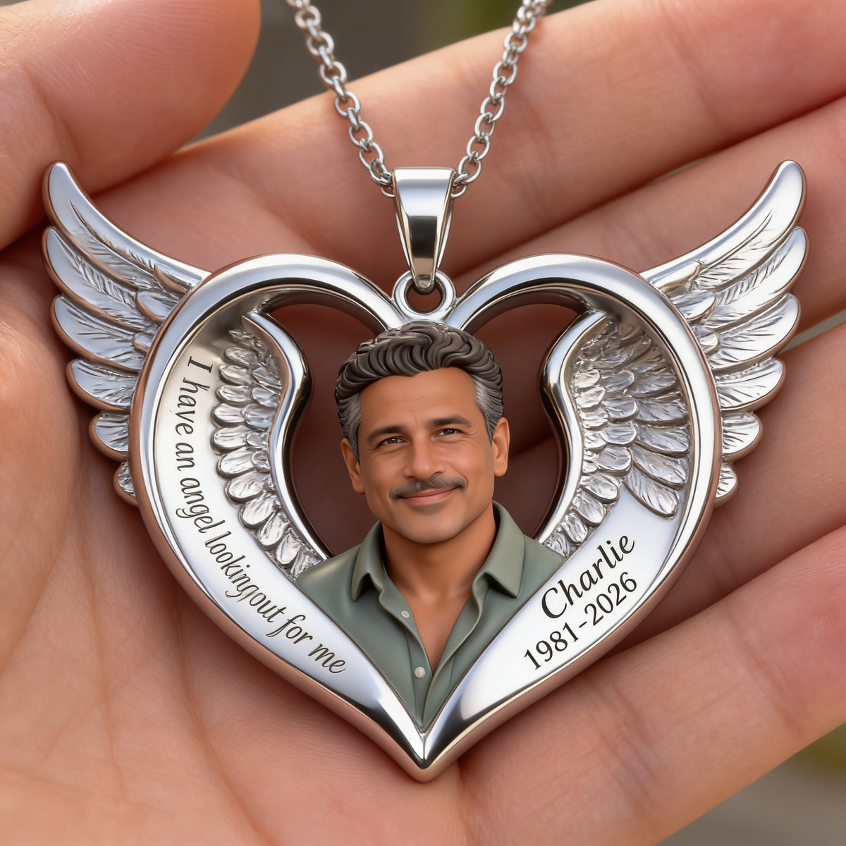 Personalized Middle-Aged Latino Man Memorial Pendant Necklace Dad Husband Keepsake