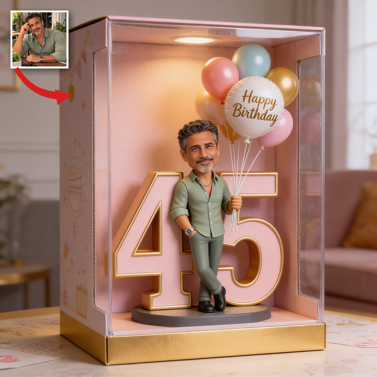 Personalized 45th Birthday Middle-Aged Latino Man Acrylic Display Box
