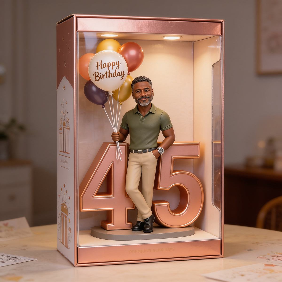 Personalized 45th Birthday Middle-Aged Black Man Acrylic Display Box Keepsake Gift
