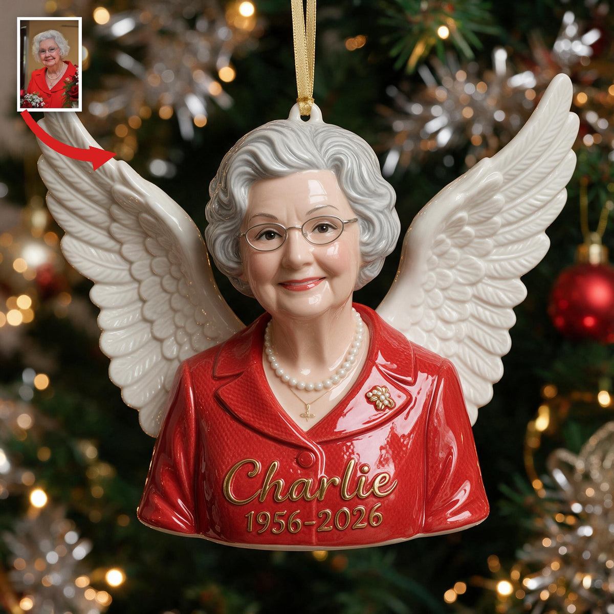 Personalized Christmas Older Woman Grandma Memorial 3D Ornament