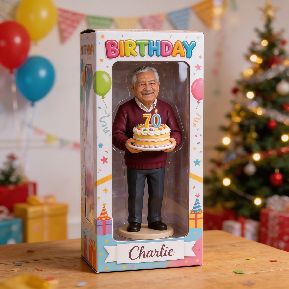 Personalized 70th Birthday Older Latino Man Acrylic Display Box Gift