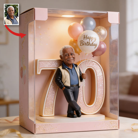 Personalized 70th Birthday Older Black Man Acrylic Display Box Keepsake Gift