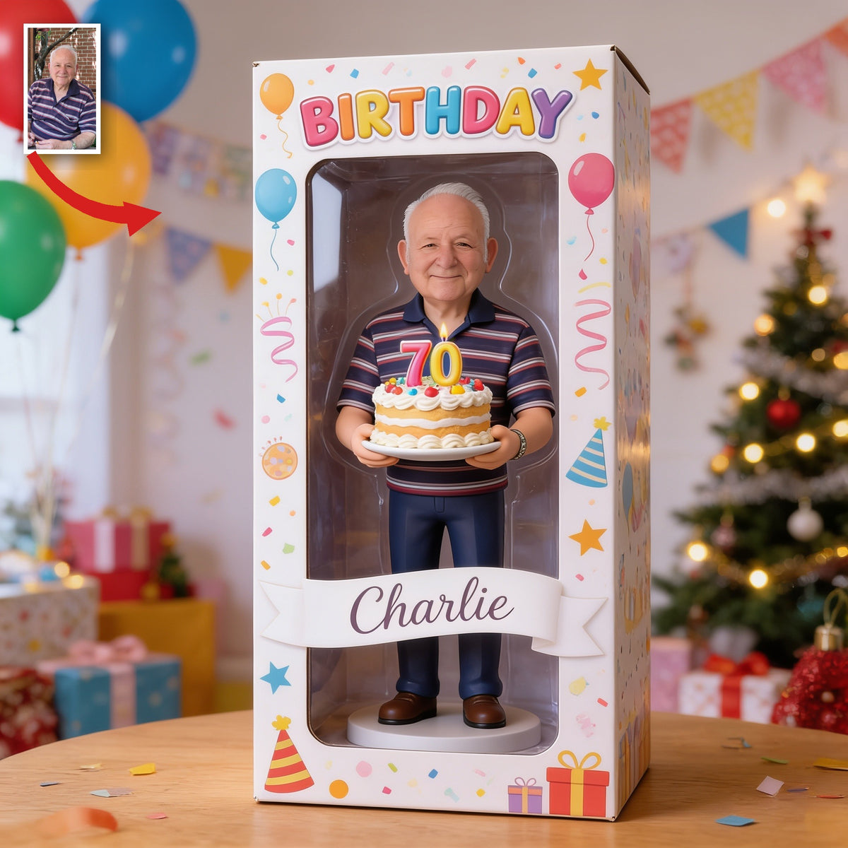 Personalized 70th Birthday Older Man Acrylic Display Box, Dad Grandpa Keepsake Gift