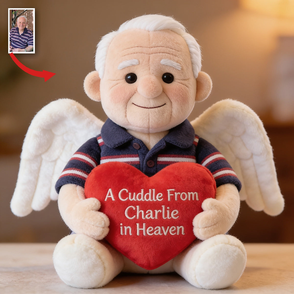 Personalized Older Man Grandpa Memorial Shaped Pillow Loss of Loved One Gift