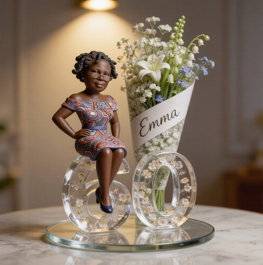Geschenk für sie – Blumenstrauß und Zahl – Personalisierte Geburtstagsplakette aus Acryl in individueller Form