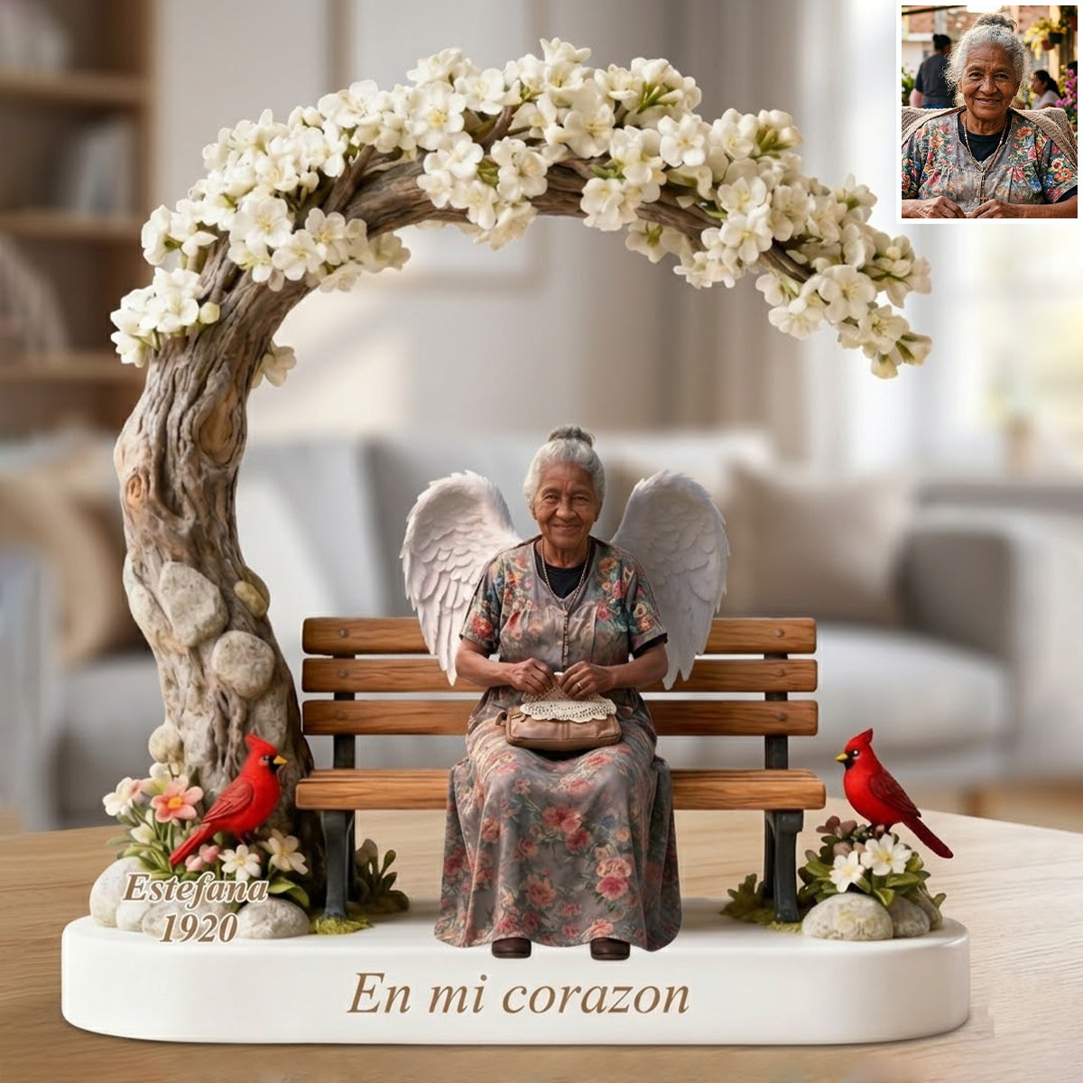 Personalisierte Gedenkfigur für Oma - Individuelle Trauer-Diorama-Statue, Erinnerungsstück für den Verlust von Oma
