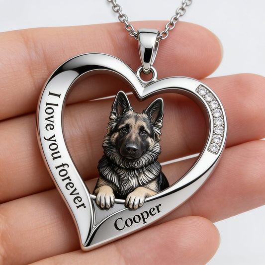 Custom Any Photo German Shepherd Dog Heart Pendant Necklace – Personalized Pet Memorial Gift for Dog Lovers