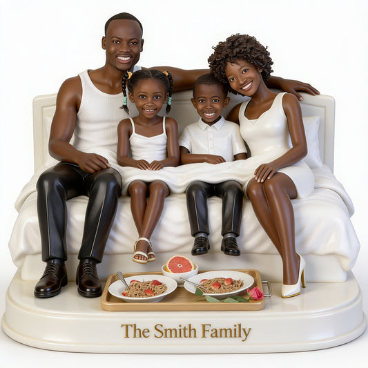 Personalisierte schwarze Mutter- und Familien-Schreibtischschild Figurine