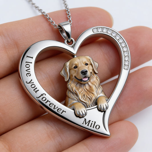 Custom Any Photo Golden Retriever Dog Heart Pendant Necklace – Personalized Pet Memorial Jewelry Gift for Dog Lovers