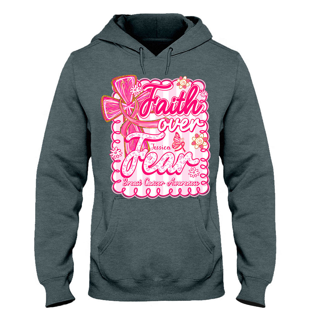 Preppy Brustkrebs: Glaube statt Angst – Personalisiertes T-Shirt und Hoodie zur Sensibilisierung für Brustkrebs