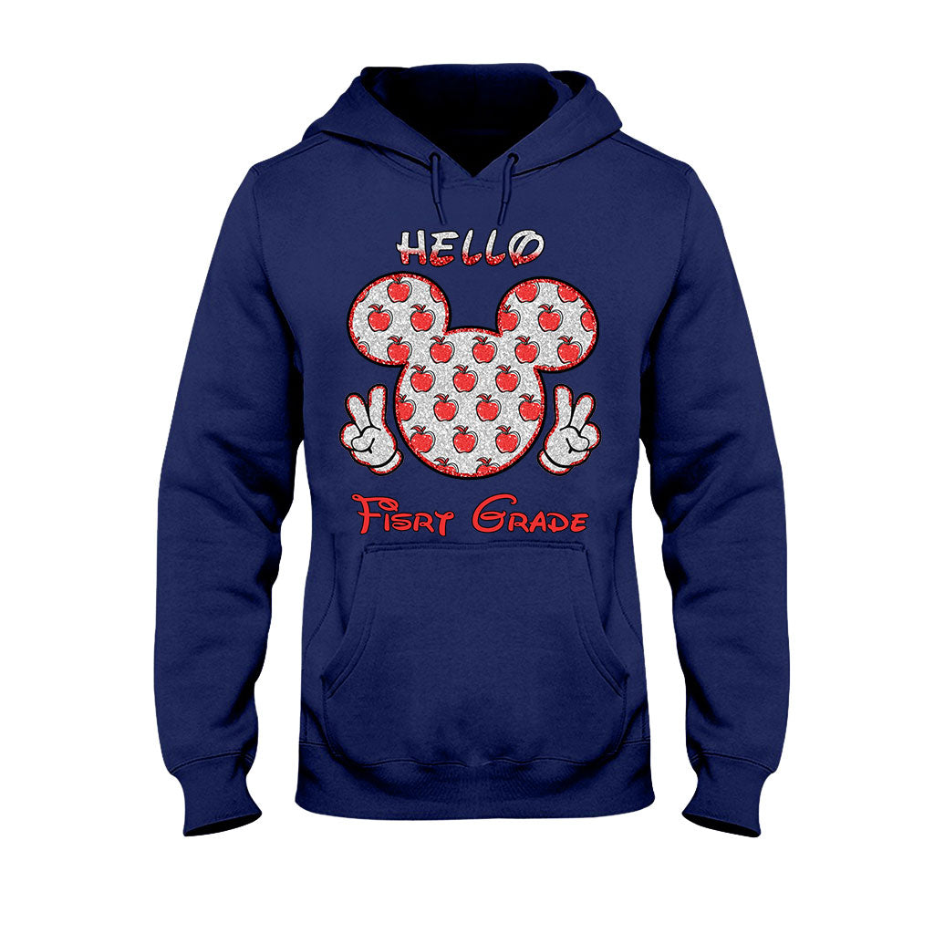 Bonjour l'école ! T-shirt et sweat à capuche personnalisés pour enseignants avec imprimé à paillettes.