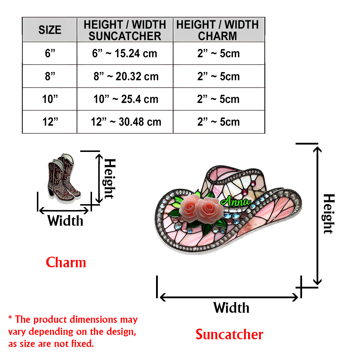 Bottes de cowgirl roses - Attrape-soleil de fenêtre personnalisé avec breloques
