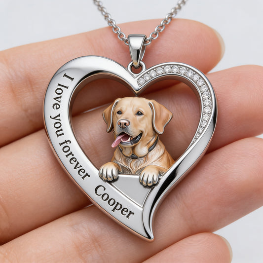 Custom Any Photo Yellow Labrador Retriever Dog Heart Pendant Necklace – I Love You Forever Personalized Pet Memorial Jewelry Gift