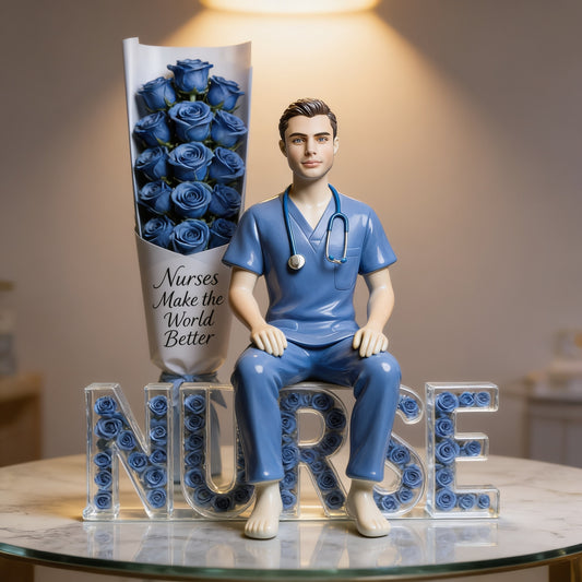 Personalized Male Nurse Shaped Acrylic Plaque - Custom NURSE Desk Decor Gift for Healthcare Office Display