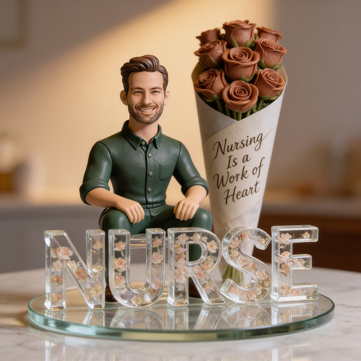 Personalized Latin Male Nurse Shaped Acrylic Plaque - Custom NURSE Desk Decor Gift for Healthcare Office Display