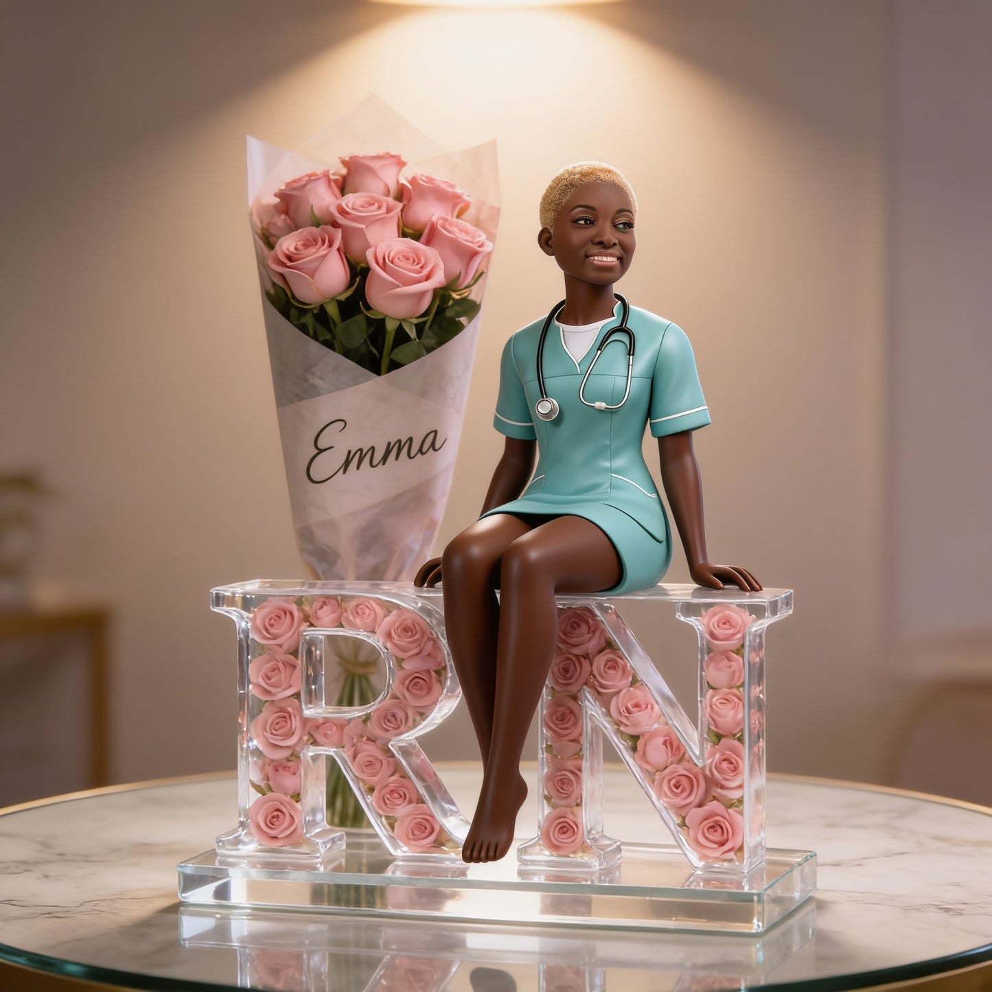 Personalized Black Female RN Registered Nurse Acrylic Plaque - Custom Name Floral Desk Decor Gift for Healthcare Office
