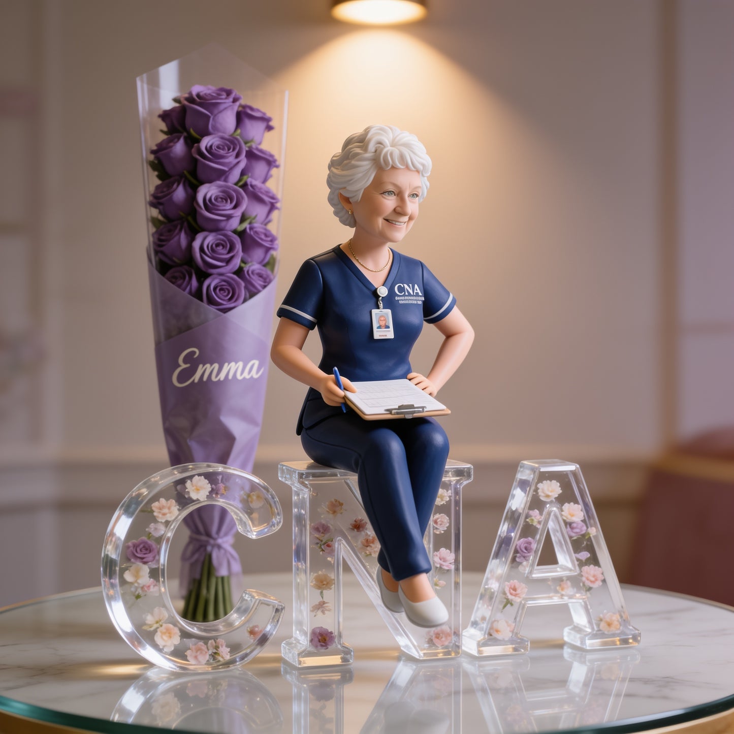 Personalized Old Female CNA Nurse Acrylic Plaque - Custom Name Floral Desk Decor Gift for Healthcare Workers Office
