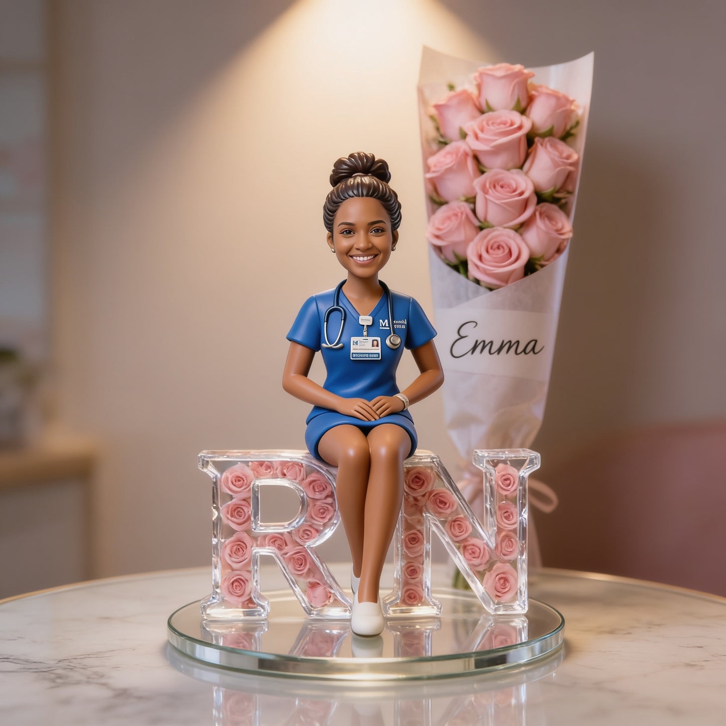 Personalized Latin Female RN Registered Nurse Acrylic Plaque - Custom Name Floral Desk Decor Gift for Healthcare Office