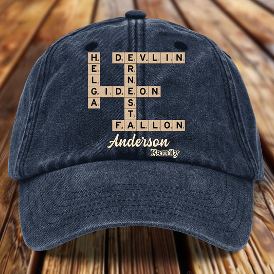 Mots croisés Scrabble « Amour et Famille » - Casquette en jean délavé personnalisée