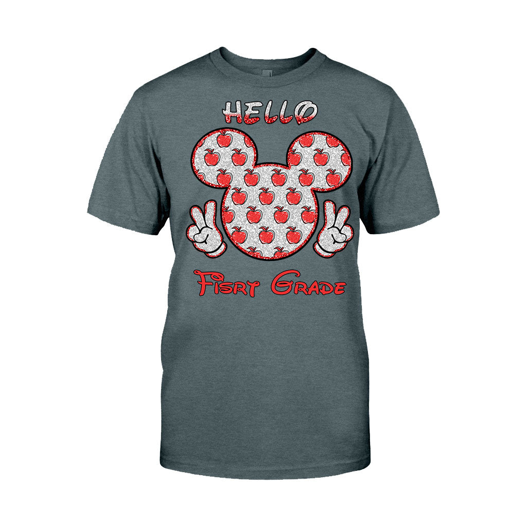 Bonjour l'école ! T-shirt et sweat à capuche personnalisés pour enseignants avec imprimé à paillettes.