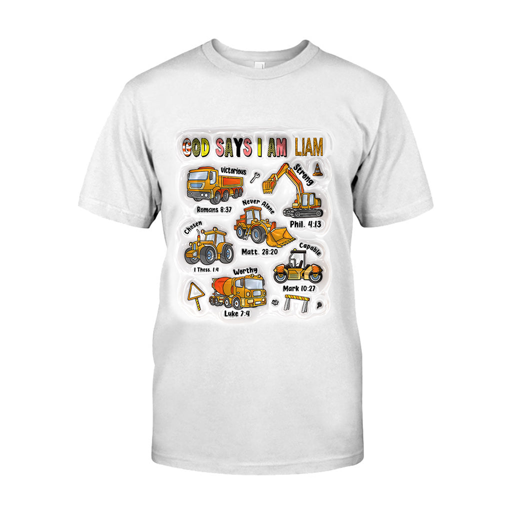God Says I Am And Construction Car - Personalized Kid T-shirt And Hoodie