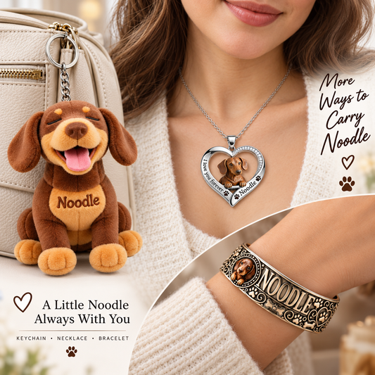 The Crazy About Dogs Gift Set - Personalized Dog Cuff Bracelet & Pendant Necklace & Plush Keychain