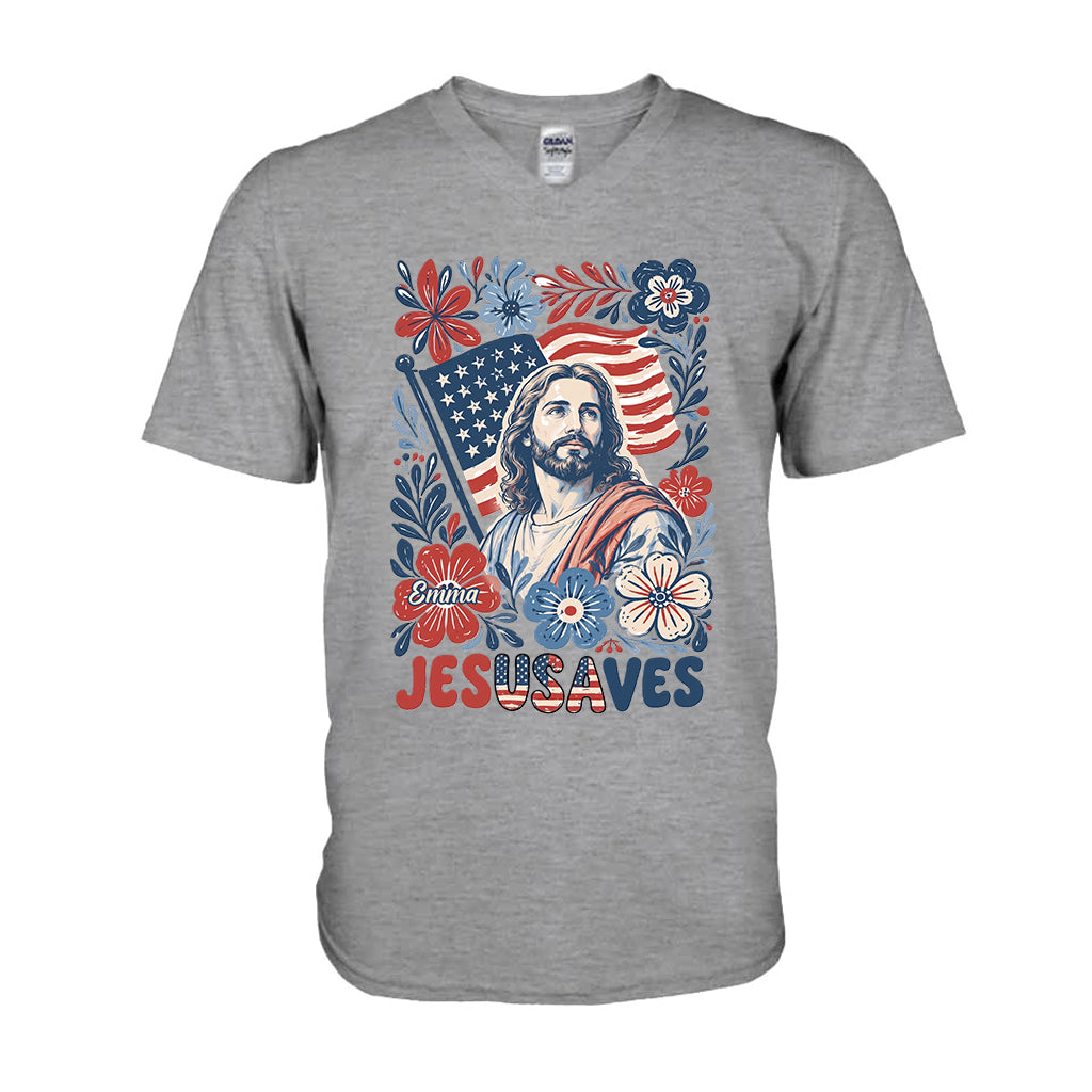 Jesusaves Floral 4th Of July - Personalized Christian T-shirt And Hoodie