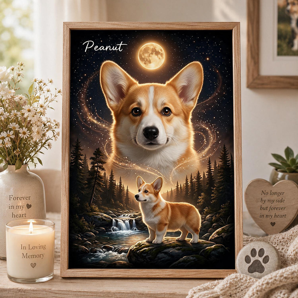 Personalized Pembroke Welsh Corgi Moonlit Poster, Pet Memorial Gift for Dog Lovers