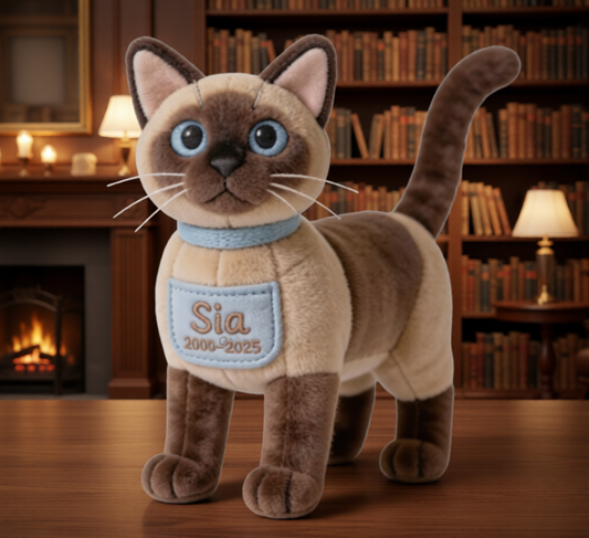 Personalisierte Siamkatze Gedenk-Kissen aus Kunstfell - Erinnerungsstück für Katzenliebhaber