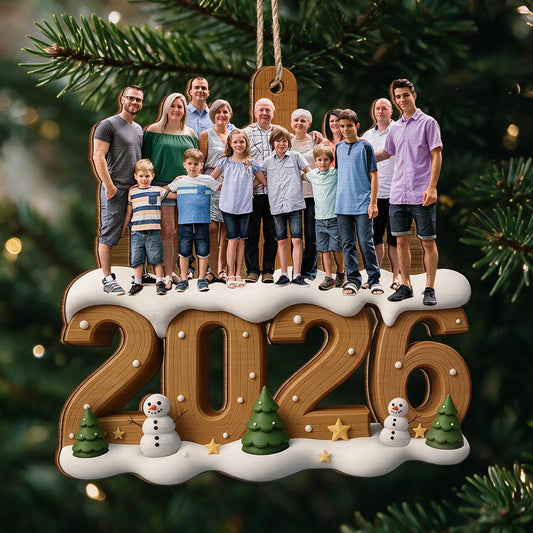 Personalisierte Foto-Weihnachten 2026 Familien Holzornament, Feiertagsgeschenk