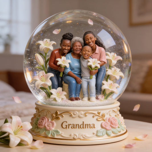 Custom Black Grandma & Family Glass Dome Light - Personalized Figurine Lamp, Sentimental Bedroom Decor Gift