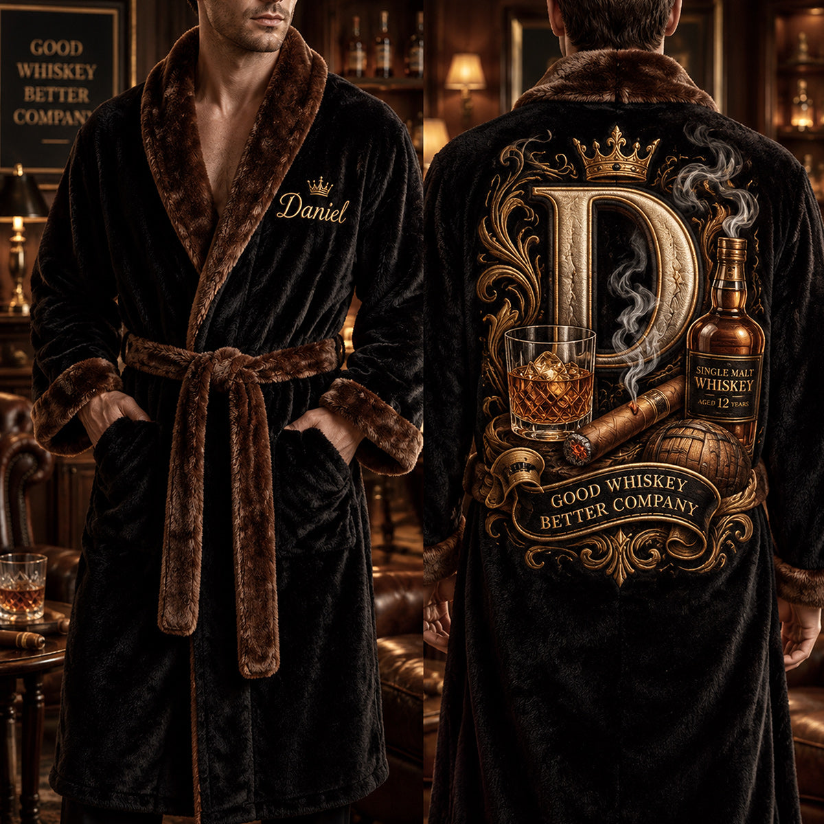 Gentleman Favor - Personalized Whisky Pajama Kimono Robe
