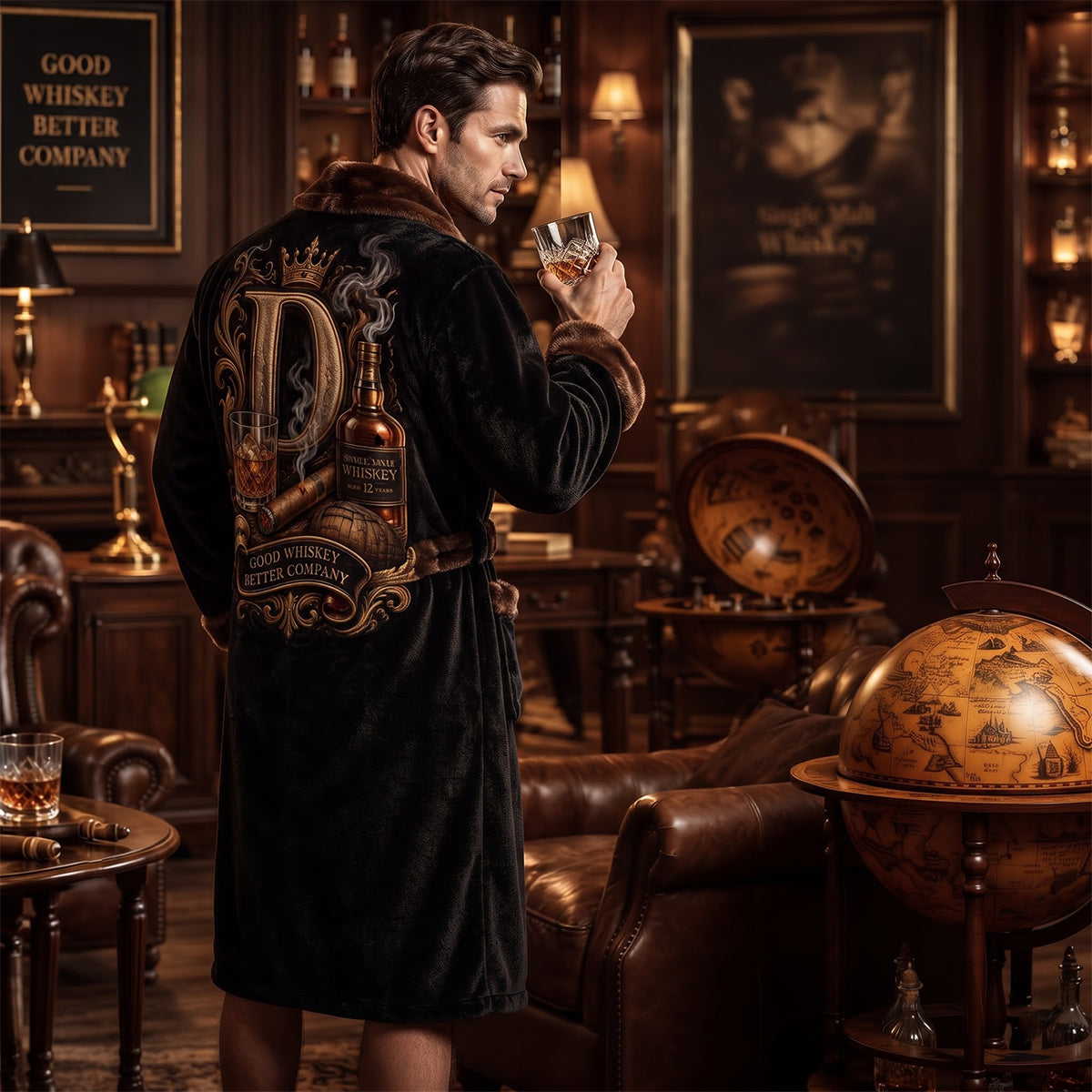 Gentleman Favor - Personalized Whisky Pajama Kimono Robe