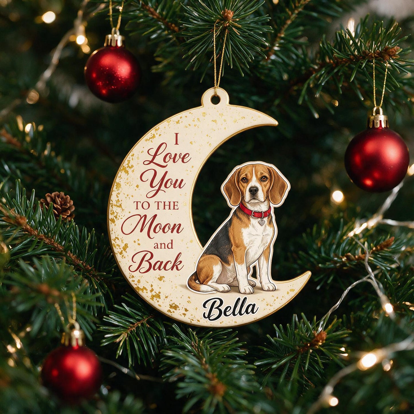 Personalized Beagle Moon Acrylic Ornament - I Love You To The Moon And Back Custom Name Christmas Gift For Dog Lovers