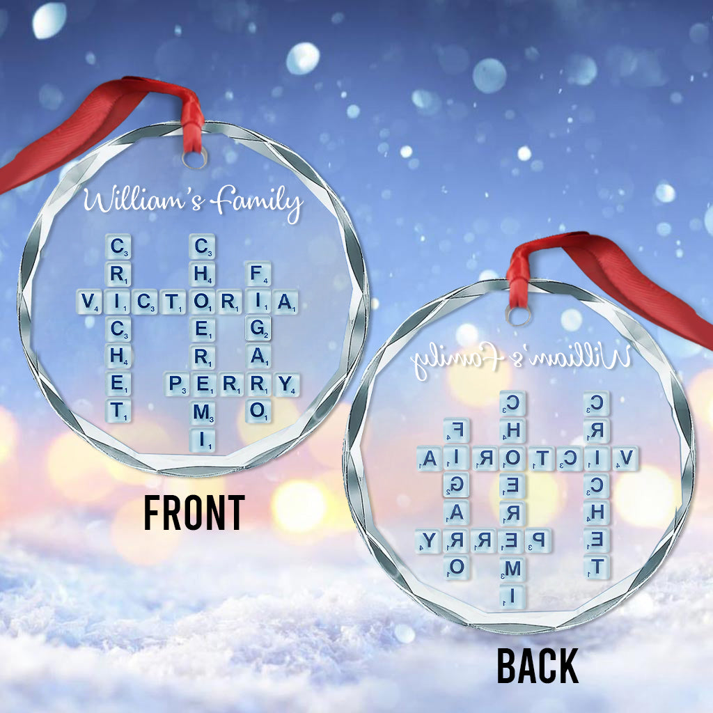 Unsere Familie, Namenspuzzle aus Treibglas – Personalisierter runder Familienschmuck aus Glas