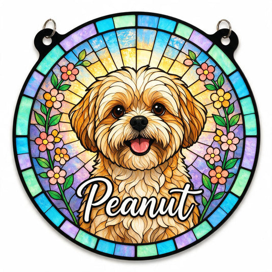 Hanging en Acrylique Personnalisé Style Vitre Colorée Shih Tzu Marron Clair, Cadeau Mémorial pour Animaux