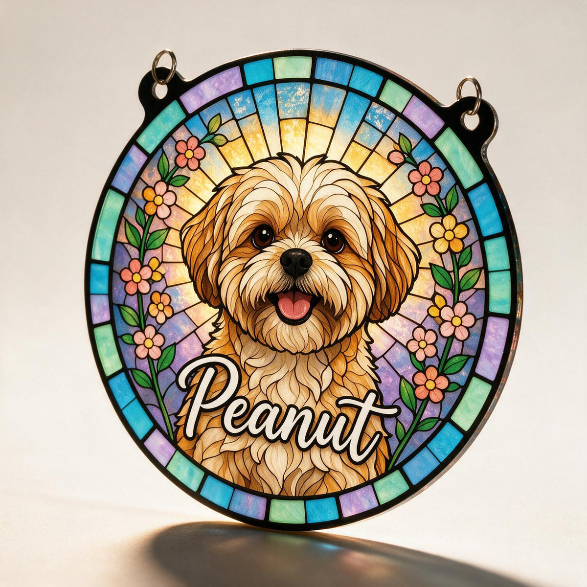 Personalized Light Brown Shih Tzu Dog Stained Glass Style Acrylic Window Hanging, Pet Memorial Gift